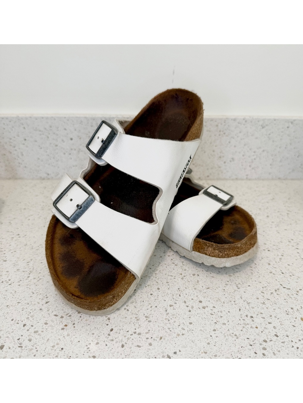 Birkenstock White Two-Strap Slide Sandals Size 36